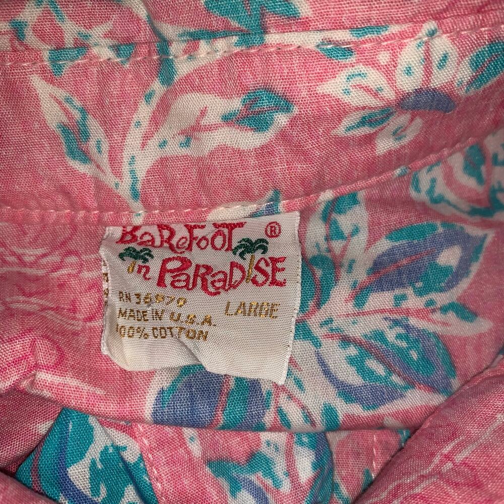 Vintage Barefoot in Paradise Hawaiian Shirt Large Made in USA Cotton